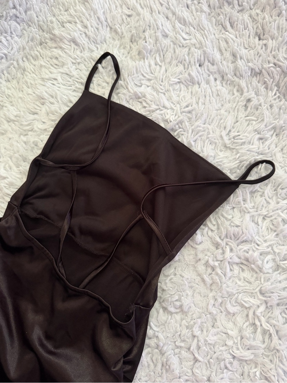 Windsor Satin Spaghetti-Strap Slip Dress in Deep Brown